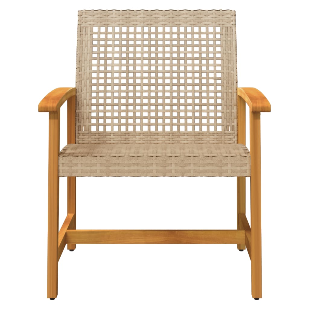 Beige Poly Rattan & Acacia Wood Garden Chairs - Set of 2