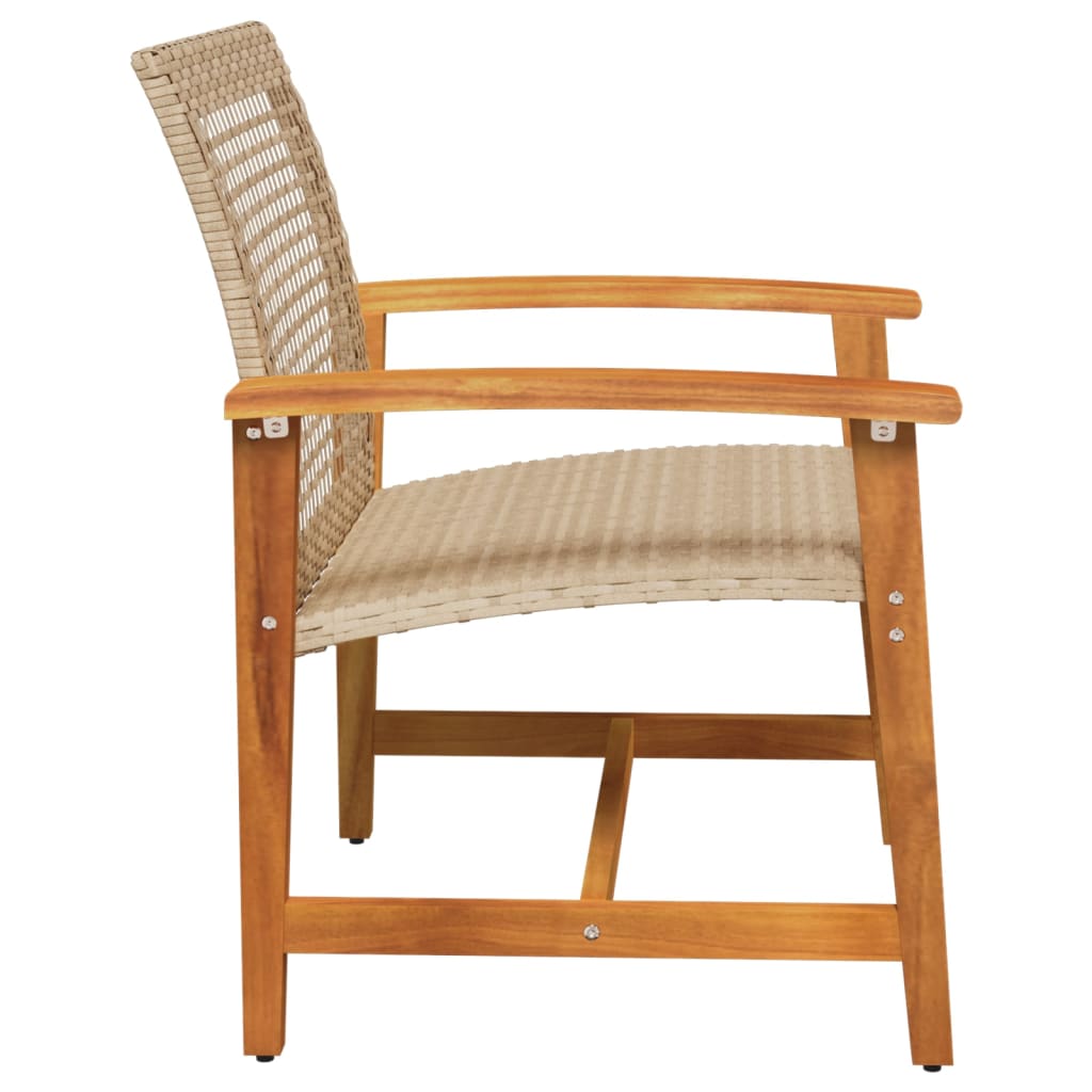 Beige Poly Rattan & Acacia Wood Garden Chairs - Set of 2