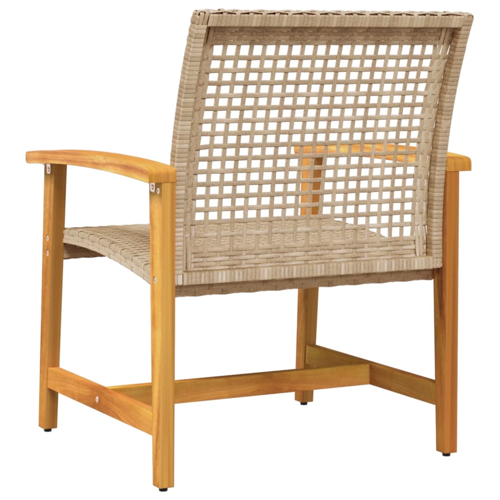 Beige Poly Rattan & Acacia Wood Garden Chairs - Set of 2