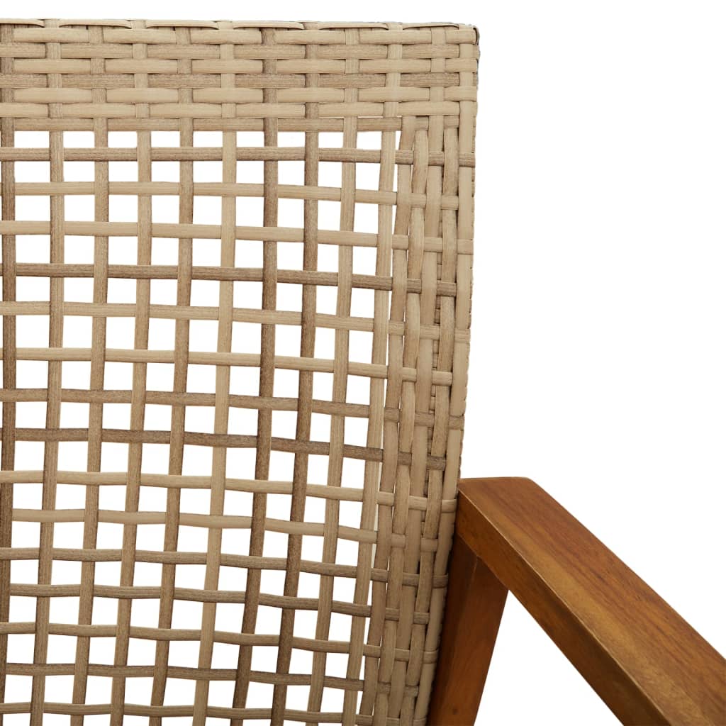 Beige Poly Rattan & Acacia Wood Garden Chairs - Set of 2