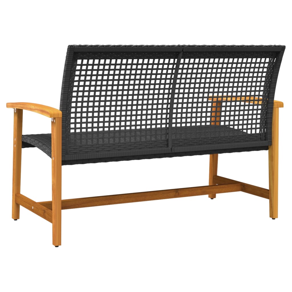 Black Poly Rattan & Acacia Wood Garden Bench - 112 cm