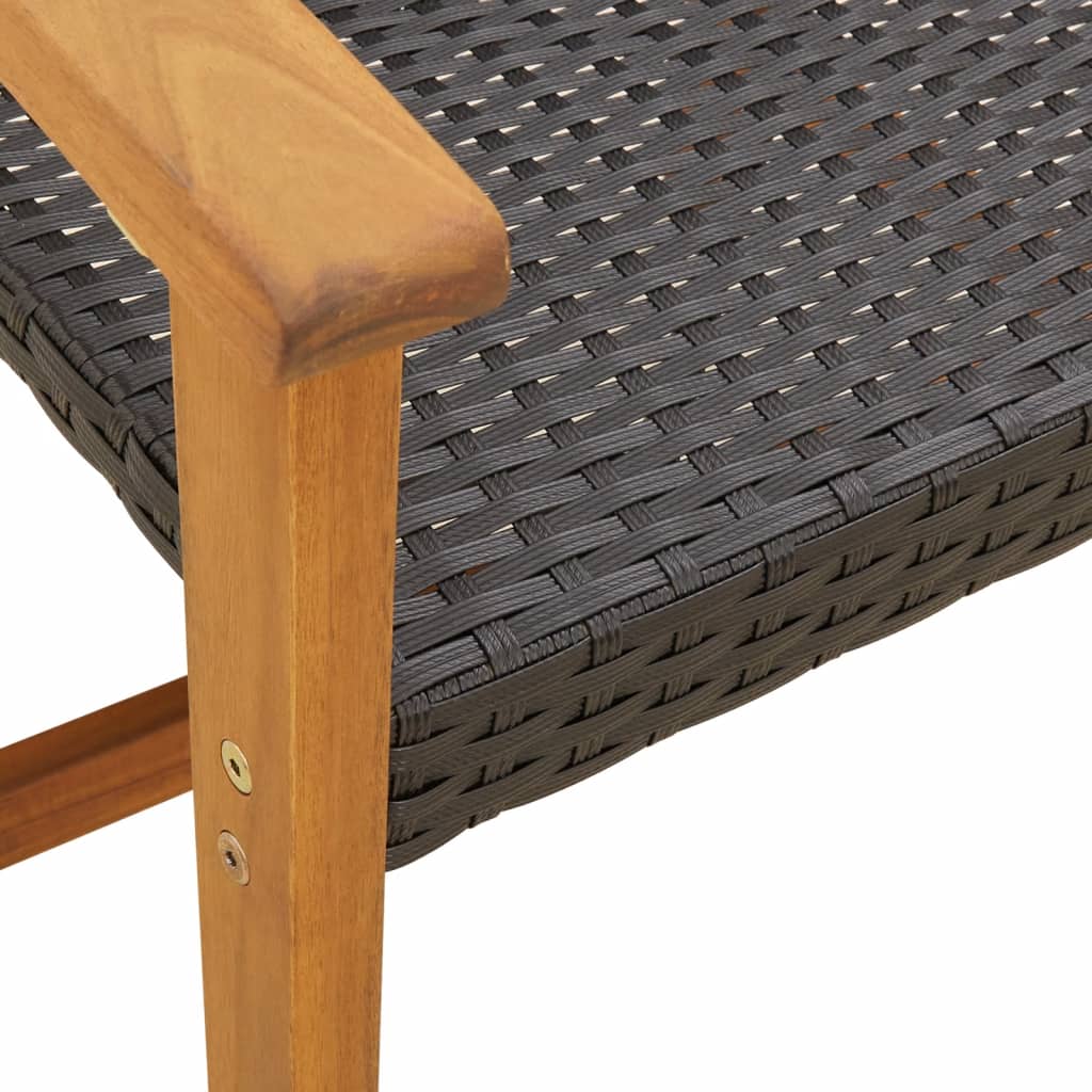 Black Poly Rattan & Acacia Wood Garden Bench - 112 cm