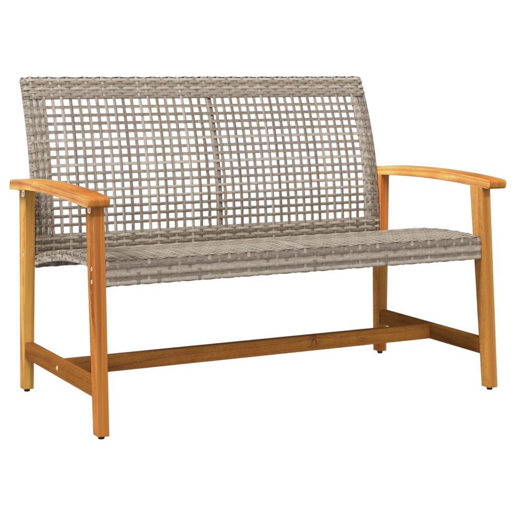 Stylish Grey Garden Bench - 112cm Poly Rattan & Acacia Wood