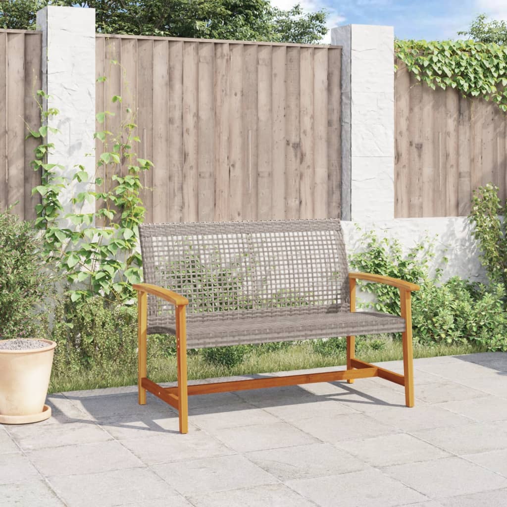Stylish Grey Garden Bench - 112cm Poly Rattan & Acacia Wood