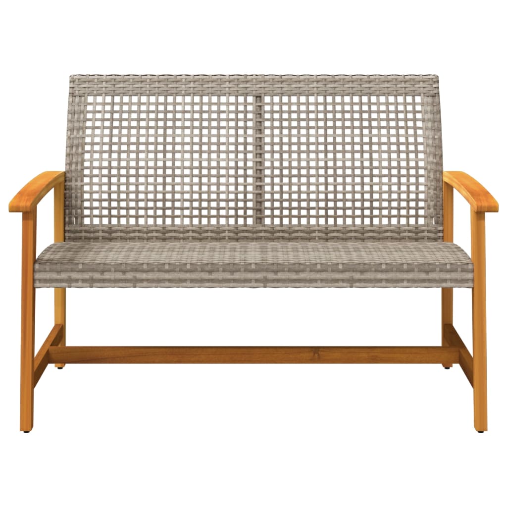 Stylish Grey Garden Bench - 112cm Poly Rattan & Acacia Wood