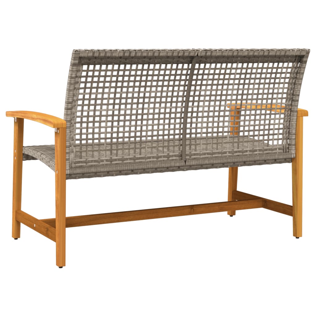 Stylish Grey Garden Bench - 112cm Poly Rattan & Acacia Wood