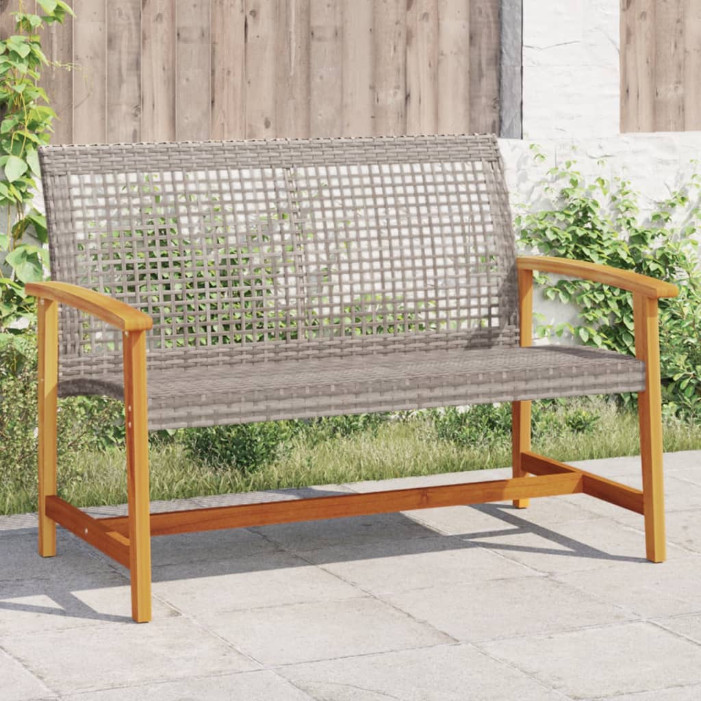 Stylish Grey Garden Bench - 112cm Poly Rattan & Acacia Wood