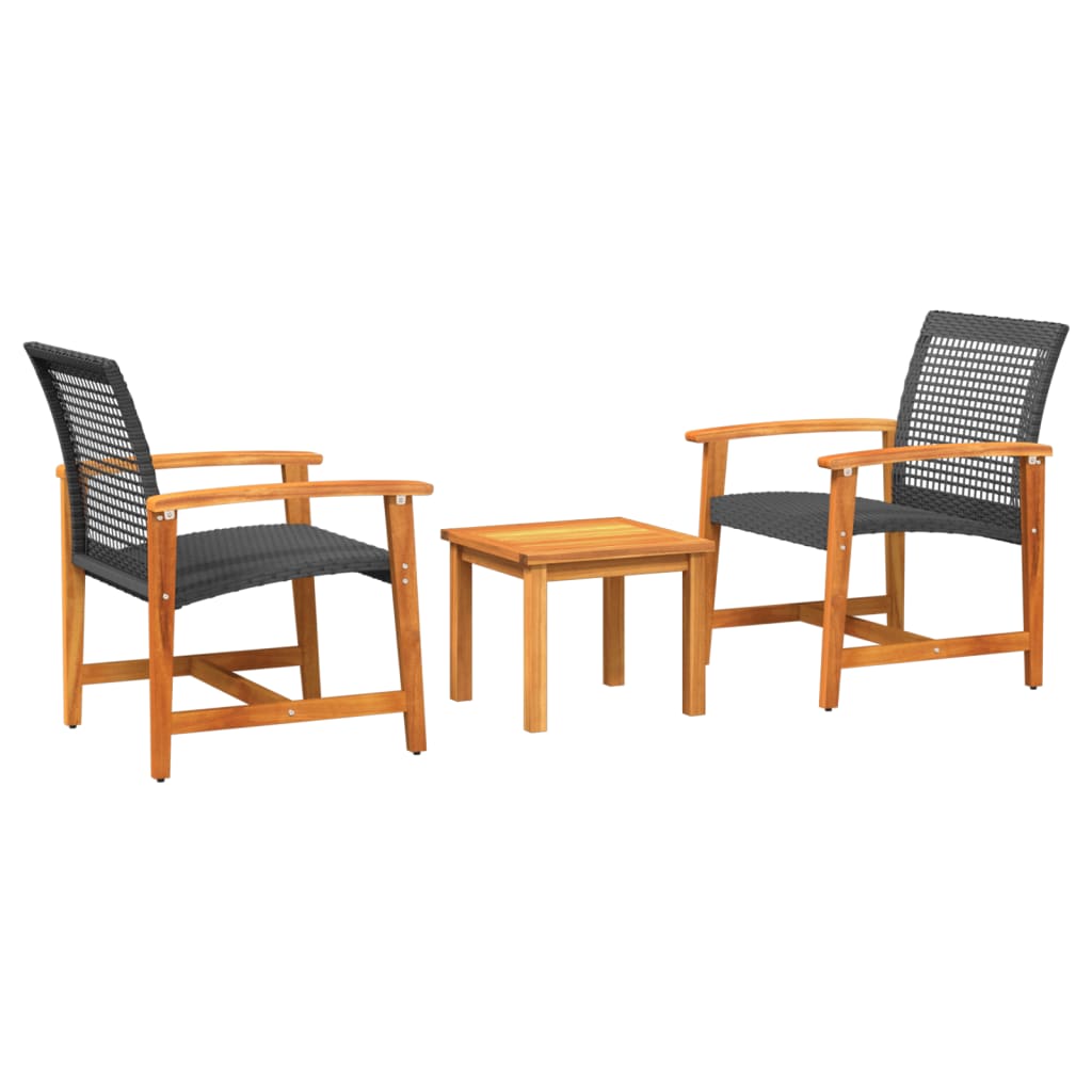 Elegant 3-Piece Black Bistro Set - Poly Rattan & Acacia Wood