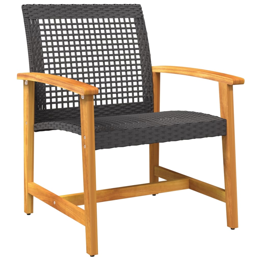 Elegant 3-Piece Black Bistro Set - Poly Rattan & Acacia Wood
