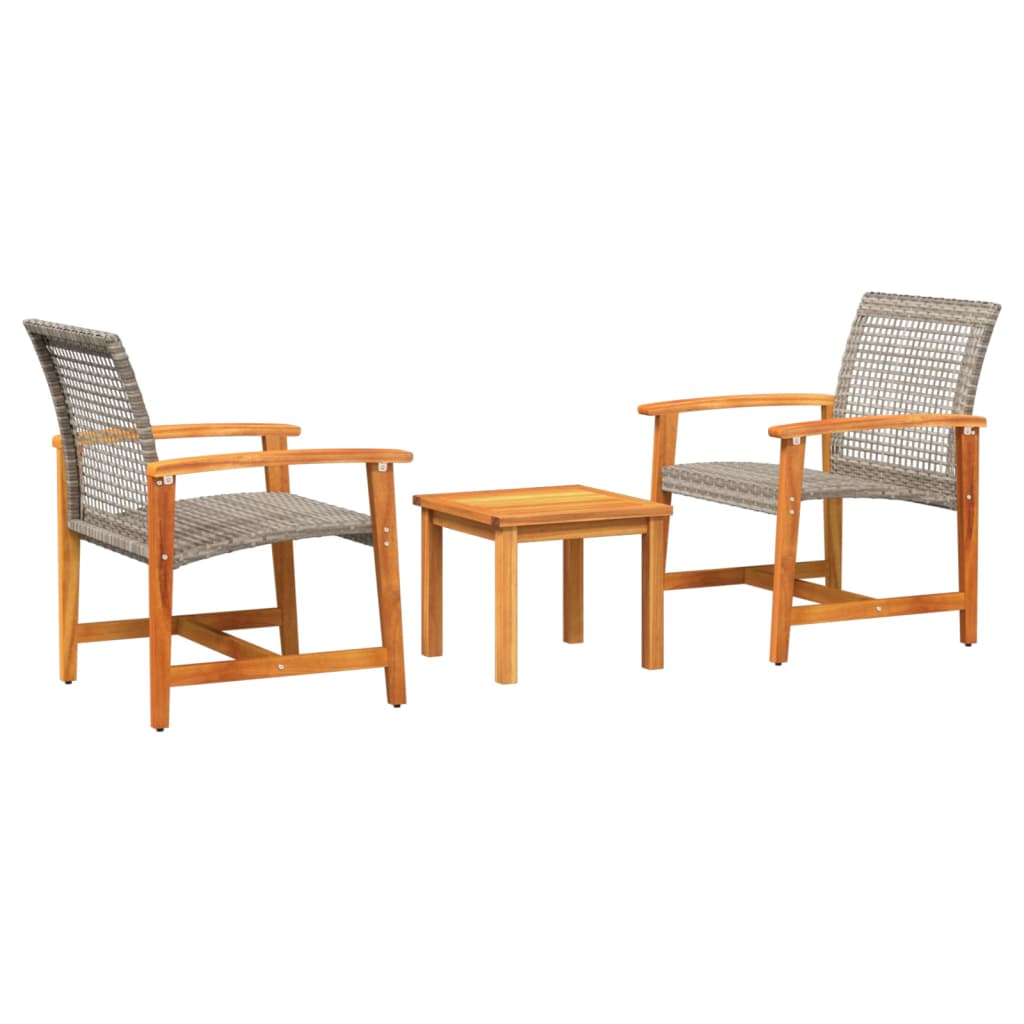 Elegant 3-Piece Grey Poly Rattan & Acacia Wood Bistro Set