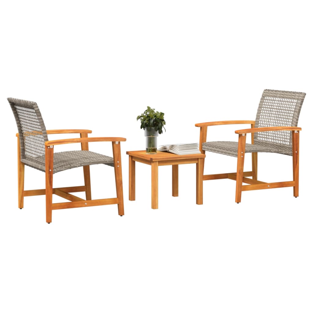 Elegant 3-Piece Grey Poly Rattan & Acacia Wood Bistro Set