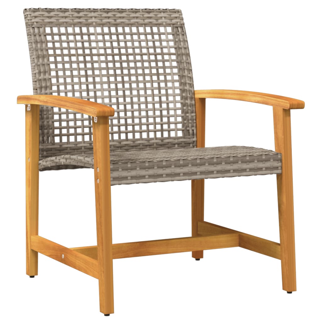 Elegant 3-Piece Grey Poly Rattan & Acacia Wood Bistro Set