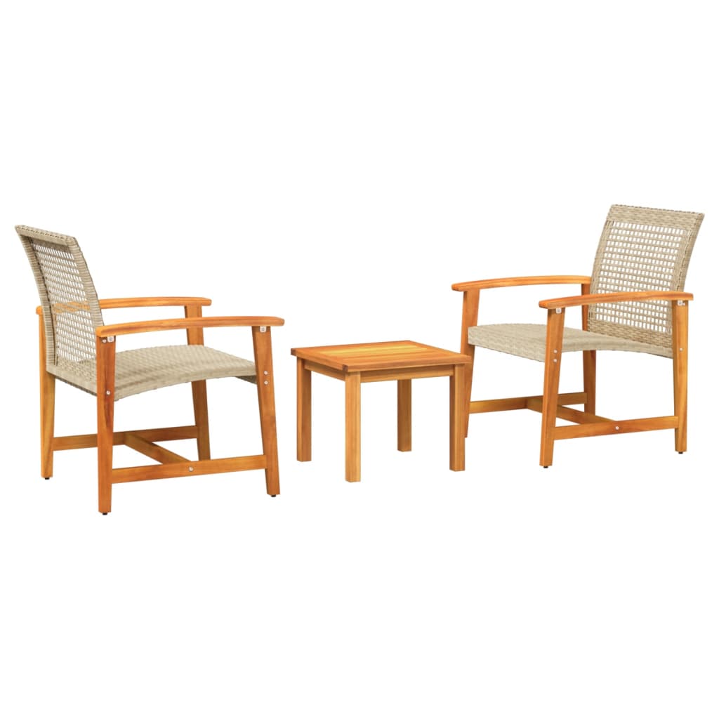 Beige Rattan & Acacia 3 Piece Bistro Set - Stylish Outdoor Seating