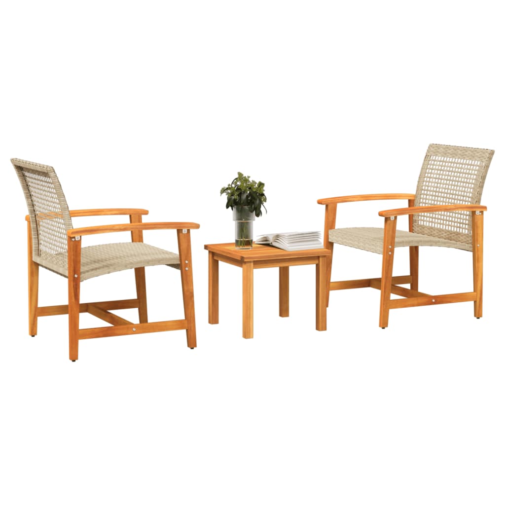 Beige Rattan & Acacia 3 Piece Bistro Set - Stylish Outdoor Seating