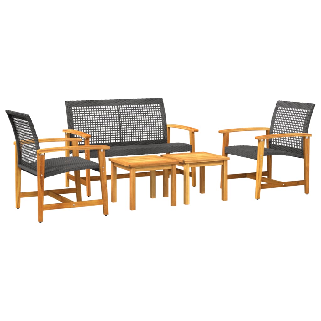 Stylish 5-Piece Black Rattan & Acacia Garden Lounge Set