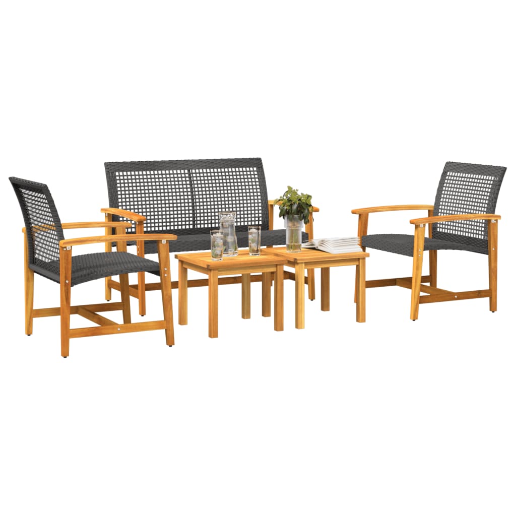Stylish 5-Piece Black Rattan & Acacia Garden Lounge Set