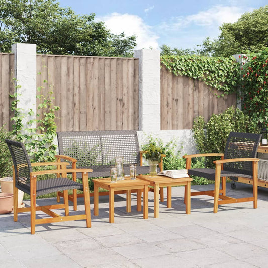 Stylish 5-Piece Black Rattan & Acacia Garden Lounge Set