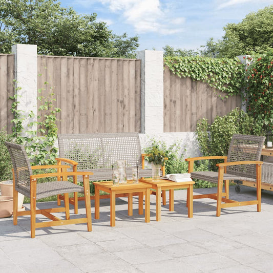 5-Piece Grey Rattan & Acacia Wood Garden Lounge Set