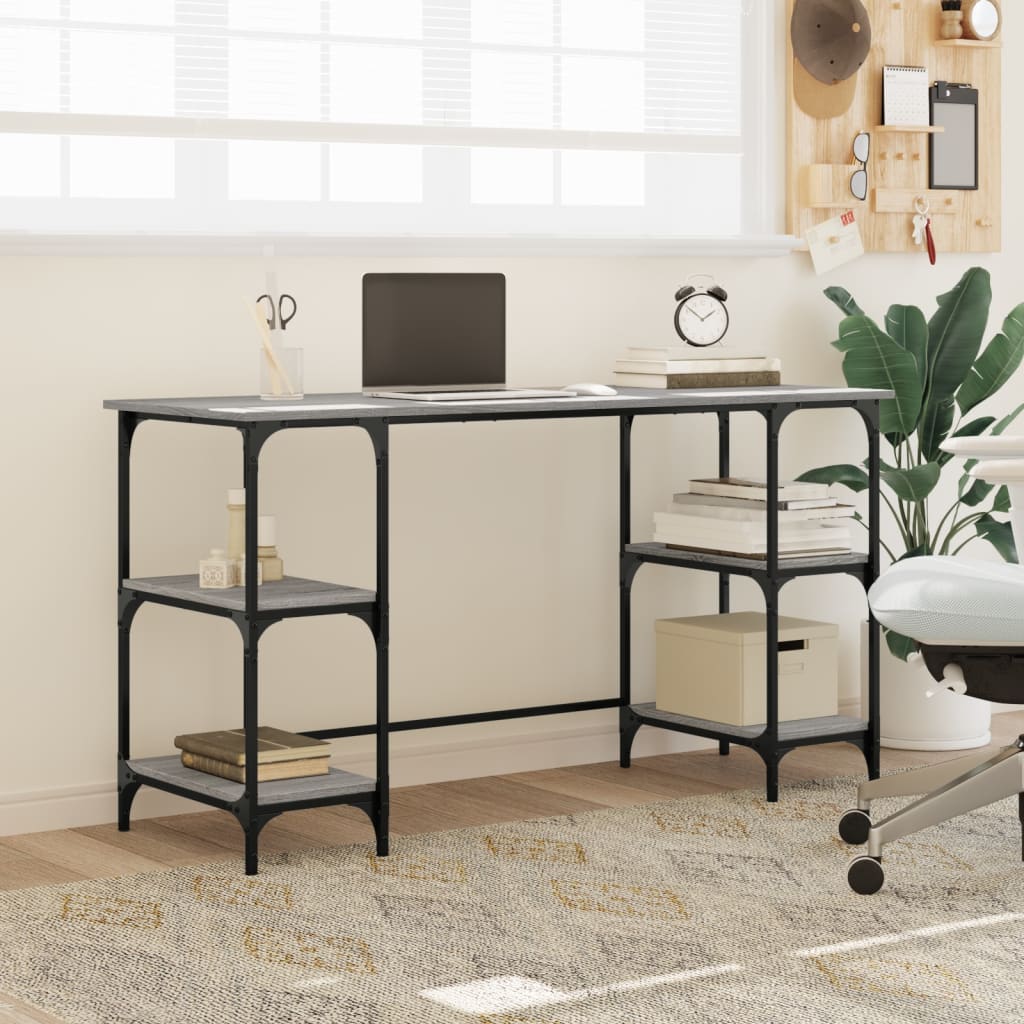 Stylish Grey Sonoma Desk, 140x50x75 cm, Metal & Engineered Wood
