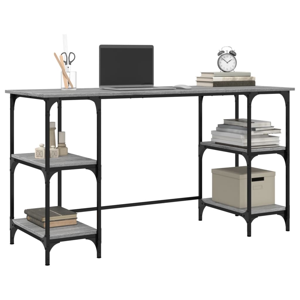 Stylish Grey Sonoma Desk, 140x50x75 cm, Metal & Engineered Wood