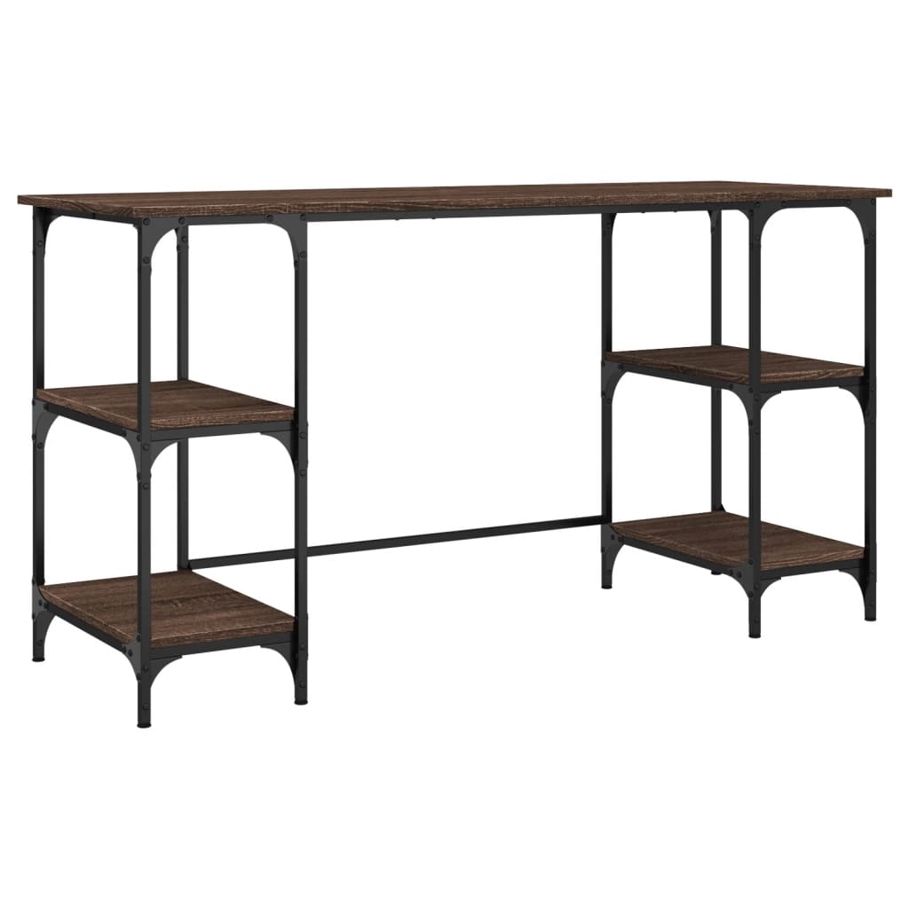 Brown Oak Desk 140x50x75 cm - Metal & Engineered Wood