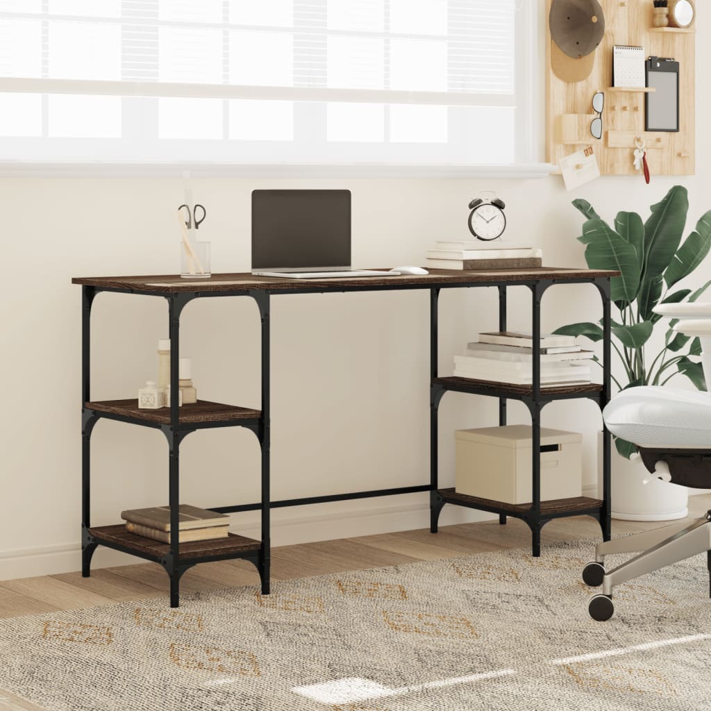 Brown Oak Desk 140x50x75 cm - Metal & Engineered Wood