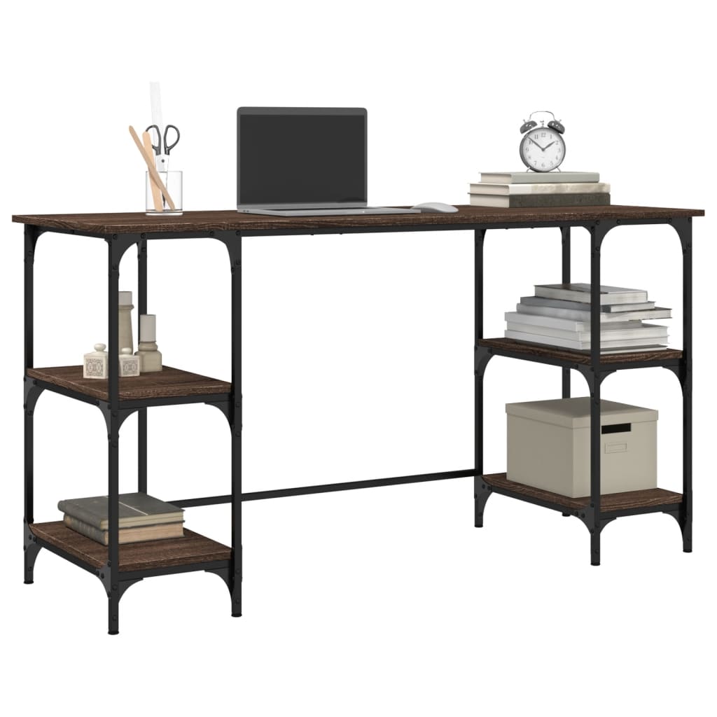 Brown Oak Desk 140x50x75 cm - Metal & Engineered Wood