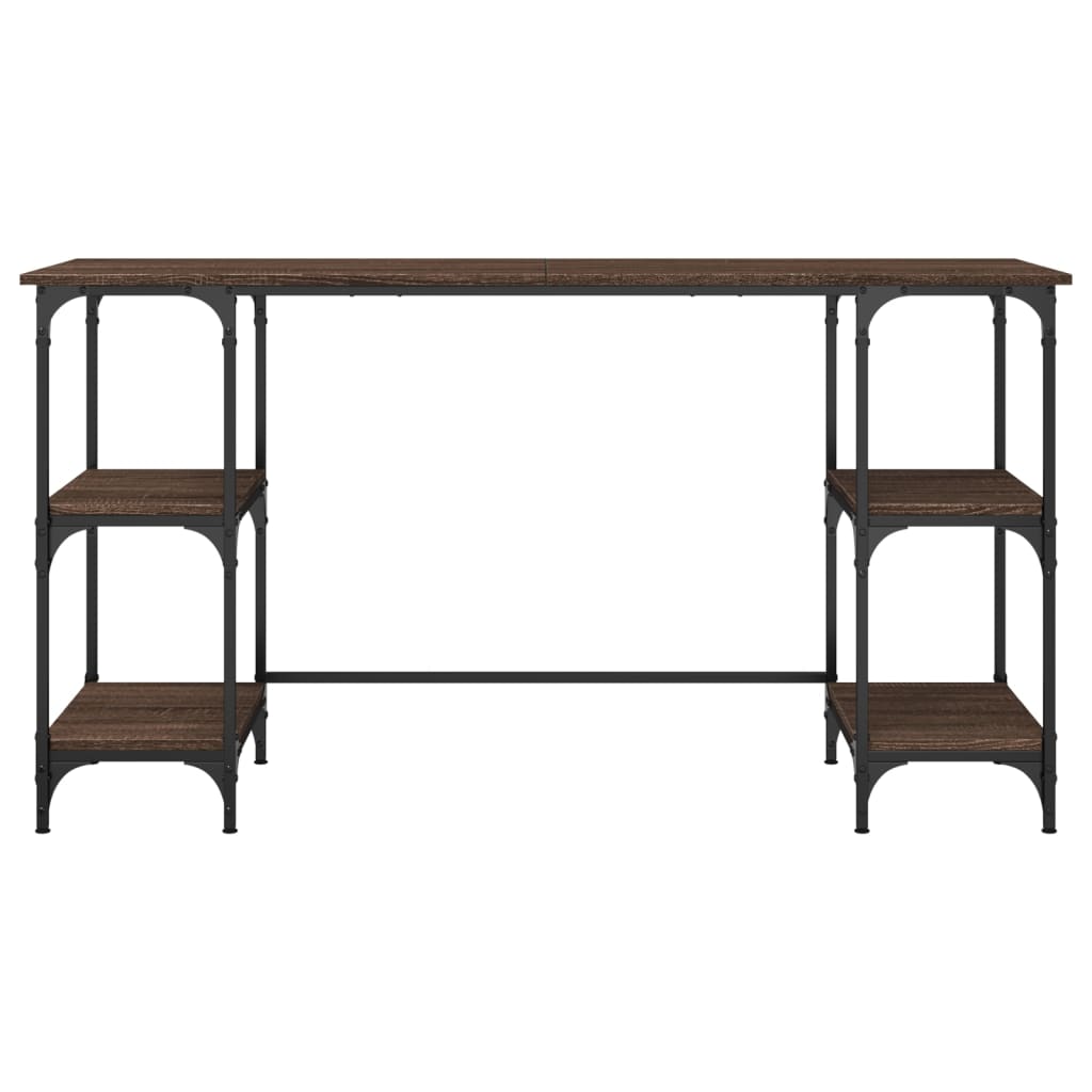 Brown Oak Desk 140x50x75 cm - Metal & Engineered Wood