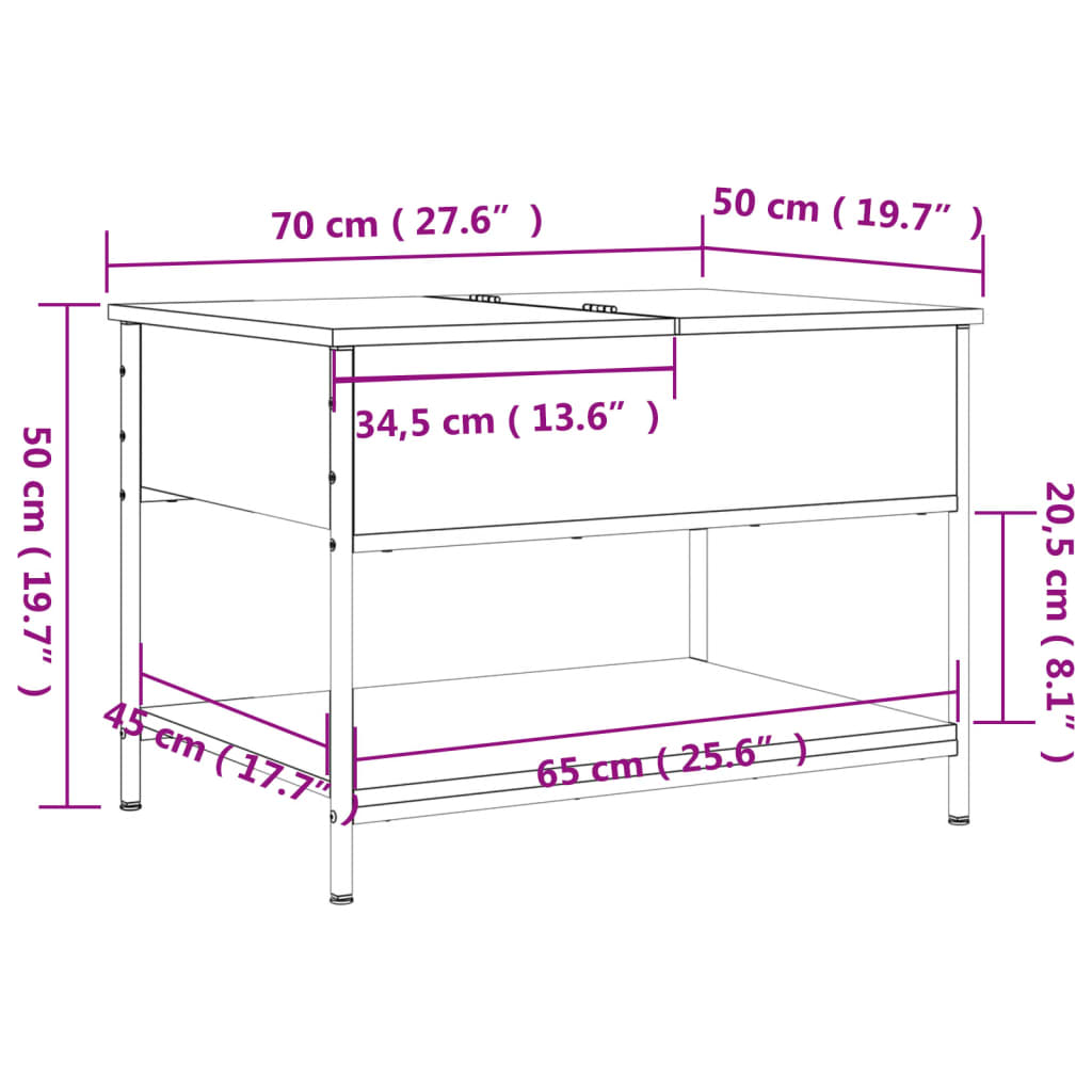 Coffee Table Black 70x50x50 cm Engineered Wood and Metal