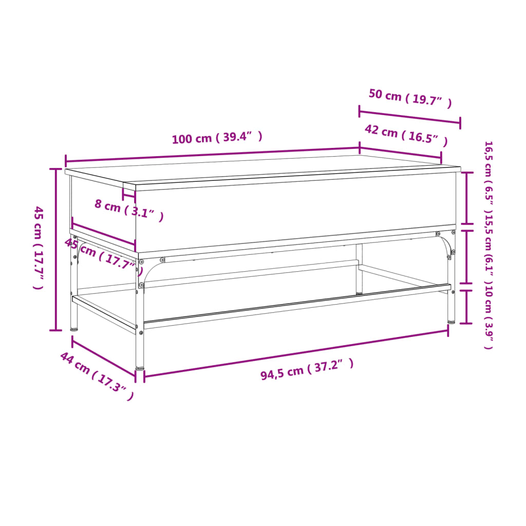 Coffee Table Grey Sonoma 100x50x45 cm Engineered Wood and Metal