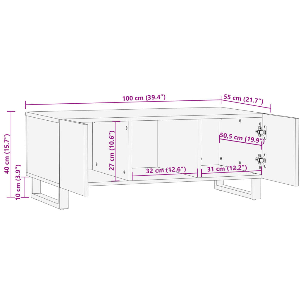 Coffee Table White 100x55x40 cm Solid Wood Mango