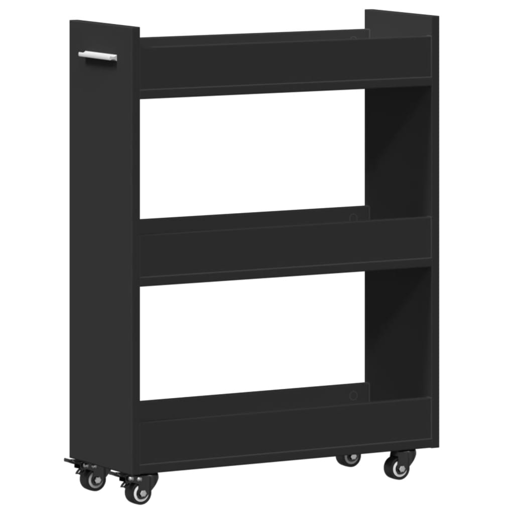 Black Engineered Wood Cabinet with Wheels - 60x22x79 cm