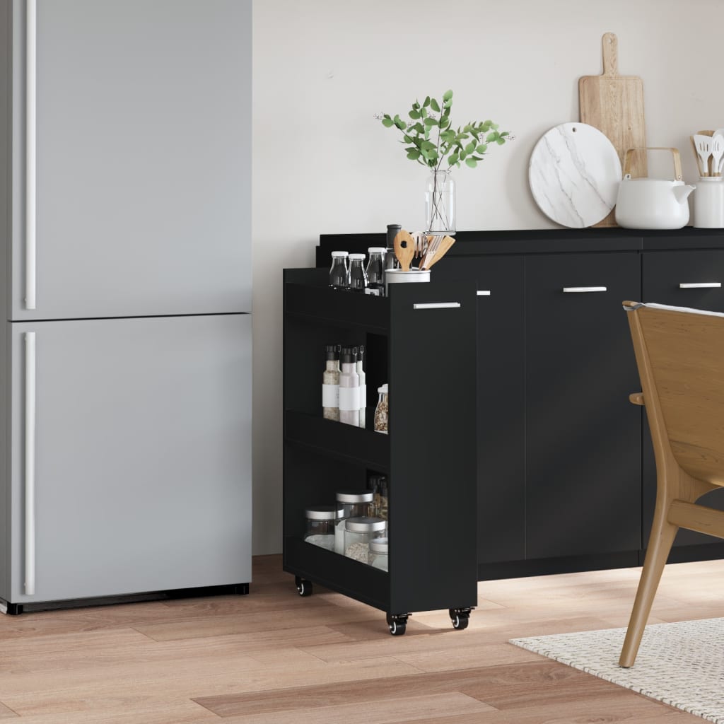 Black Engineered Wood Cabinet with Wheels - 60x22x79 cm