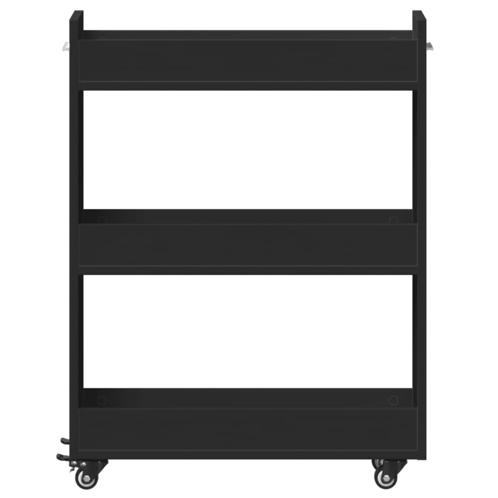 Black Engineered Wood Cabinet with Wheels - 60x22x79 cm