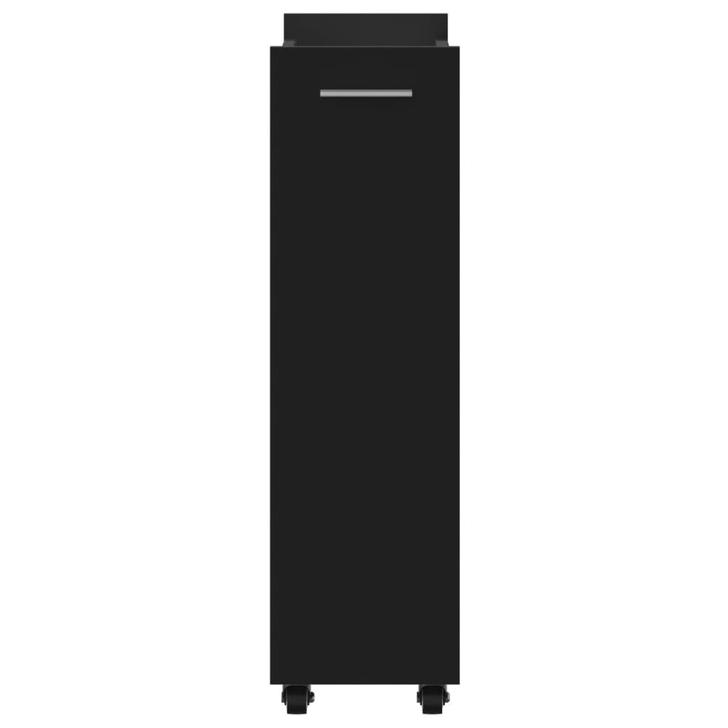 Black Engineered Wood Cabinet with Wheels - 60x22x79 cm