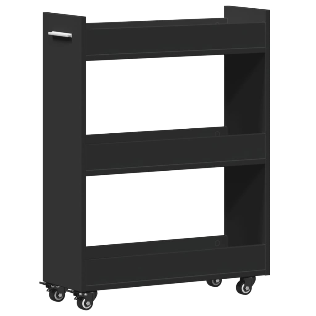 Black Engineered Wood Cabinet with Wheels - 60x22x79 cm