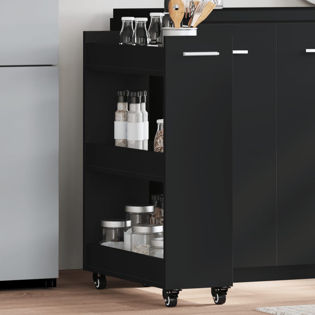 Black Engineered Wood Cabinet with Wheels - 60x22x79 cm