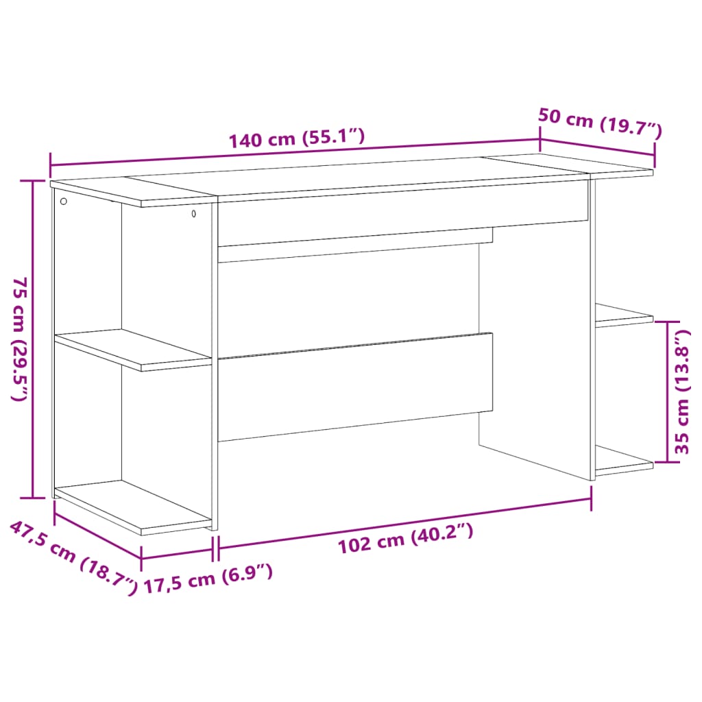 Stylish Sonoma Oak Desk 140x50x75 cm - Durable Engineered Wood