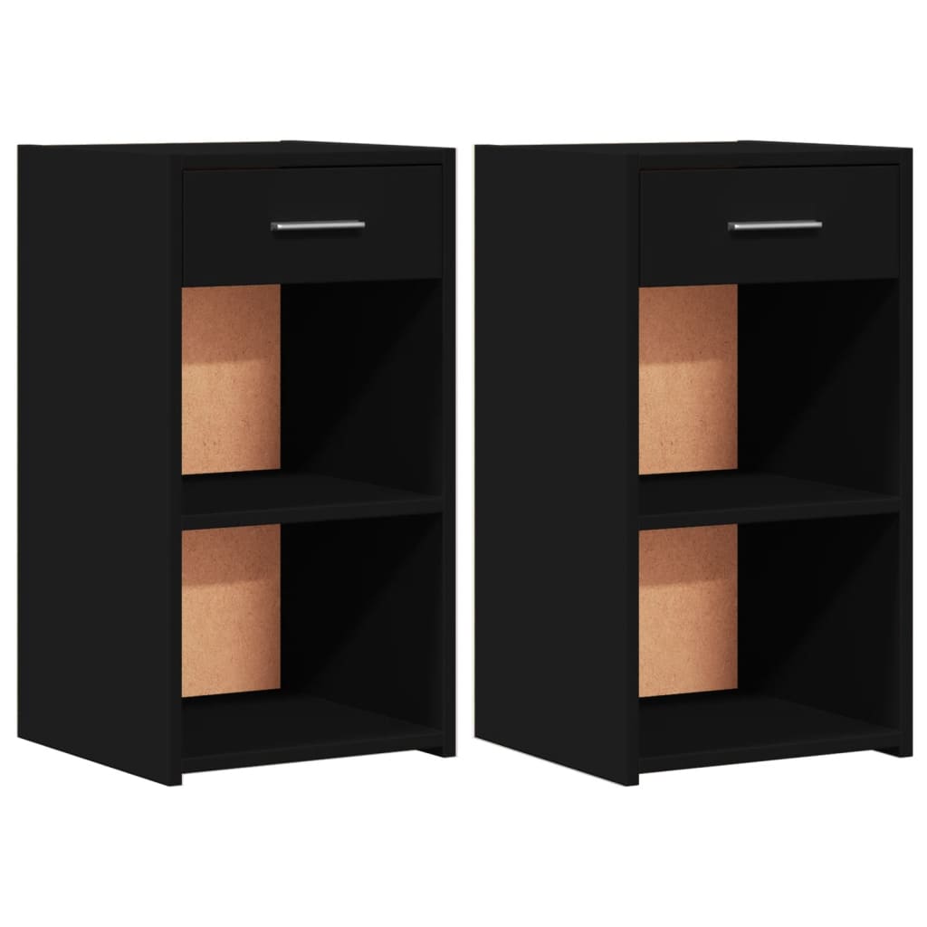 Sleek Black Engineered Wood Bedside Cabinets Set - 2 Pcs, 35x34x65 cm