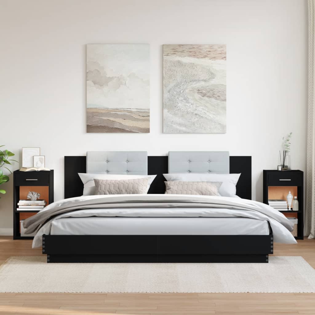 Sleek Black Engineered Wood Bedside Cabinets Set - 2 Pcs, 35x34x65 cm