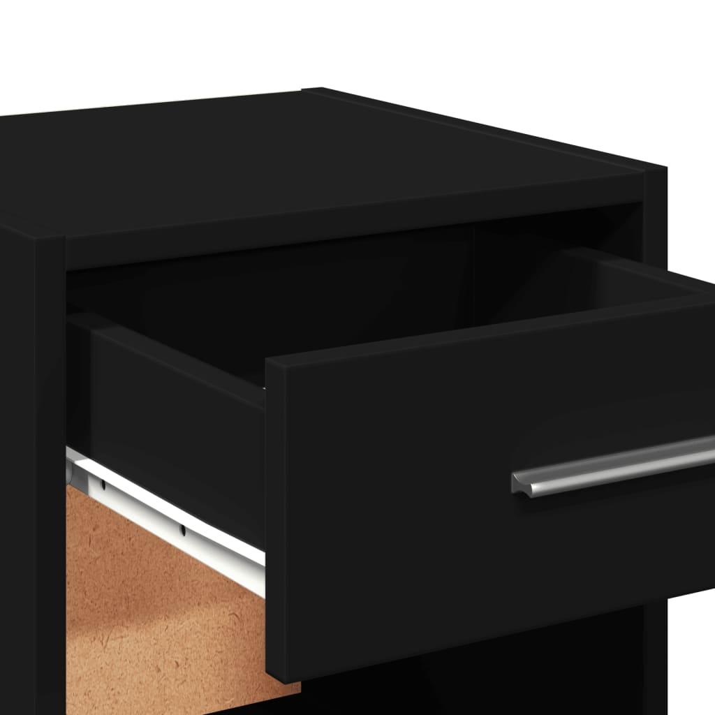 Sleek Black Engineered Wood Bedside Cabinets Set - 2 Pcs, 35x34x65 cm