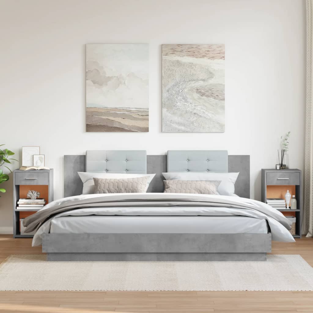 Concrete Grey Engineered Wood Bedside Cabinets Set, 35x34x65 cm