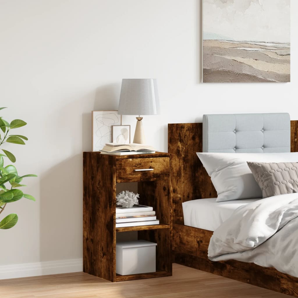Smoked Oak Bedside Cabinet, 35x34x65 cm, Engineered Wood