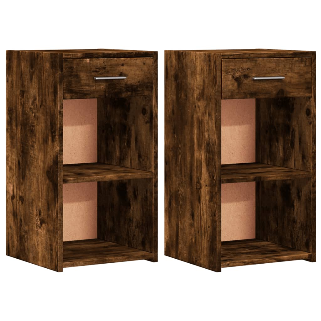 Set of 2 Smoked Oak Bedside Cabinets, 35x34x65 cm, Engineered Wood