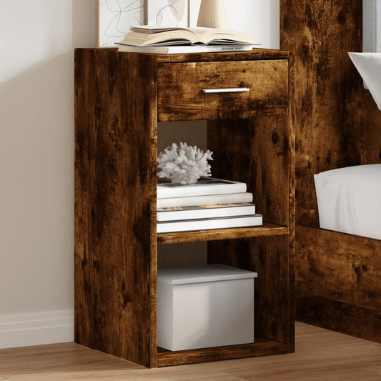 Set of 2 Smoked Oak Bedside Cabinets, 35x34x65 cm, Engineered Wood