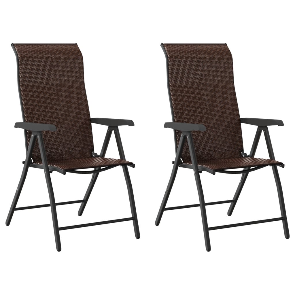 Brown Poly Rattan Folding Garden Chairs, Set of 2 - Stylish & Durable