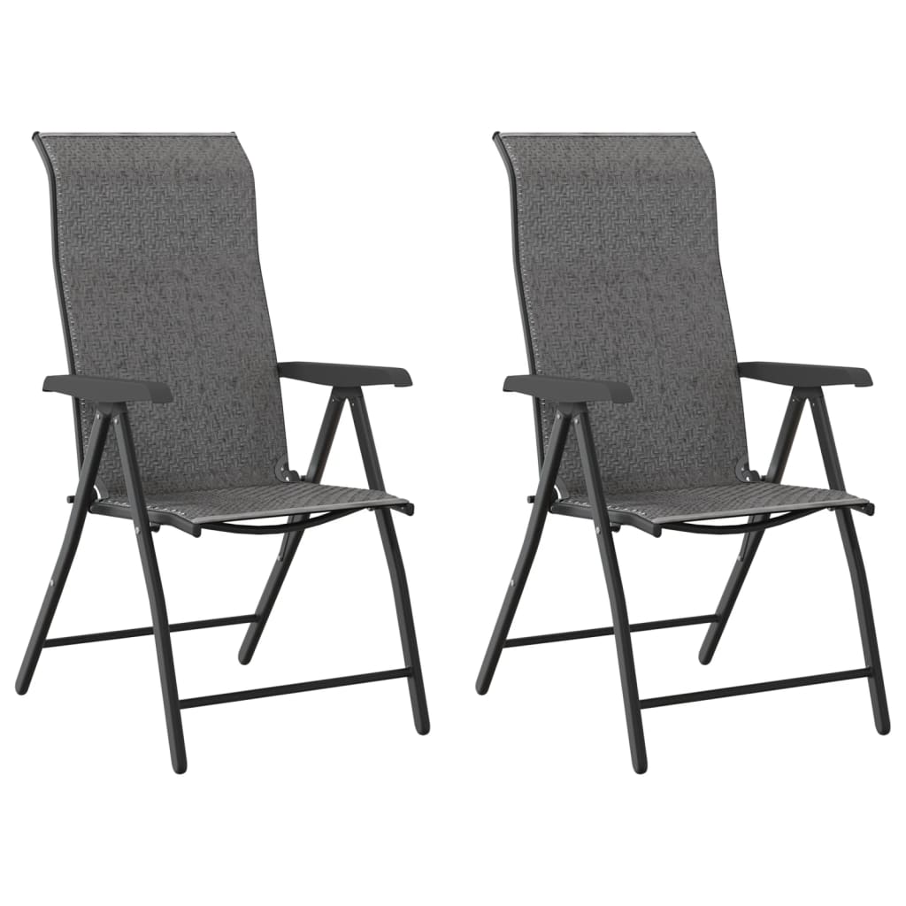 2 Pcs Grey Poly Rattan Folding Garden Chairs - Stylish & Durable