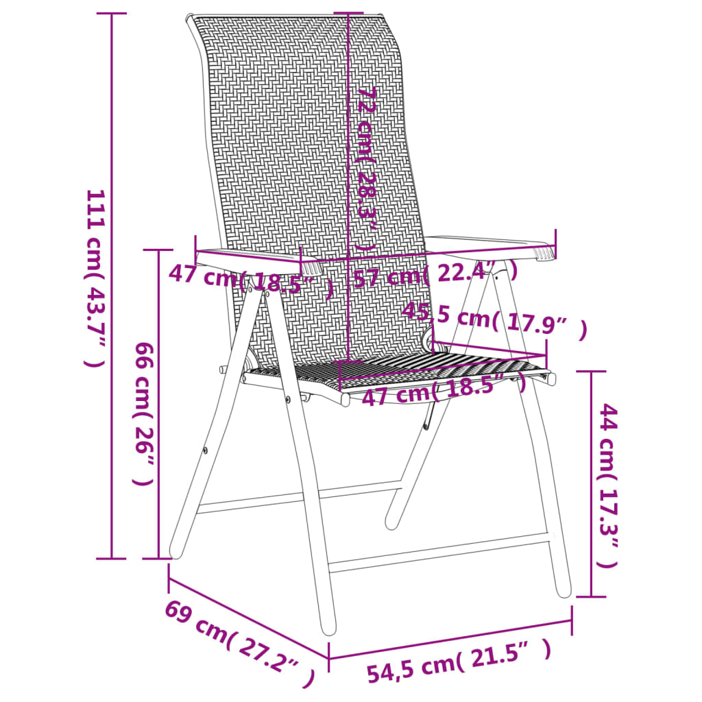 2 Pcs Grey Poly Rattan Folding Garden Chairs - Stylish & Durable