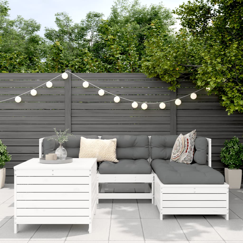 5 Piece Garden Sofa Set White Solid Wood Pine