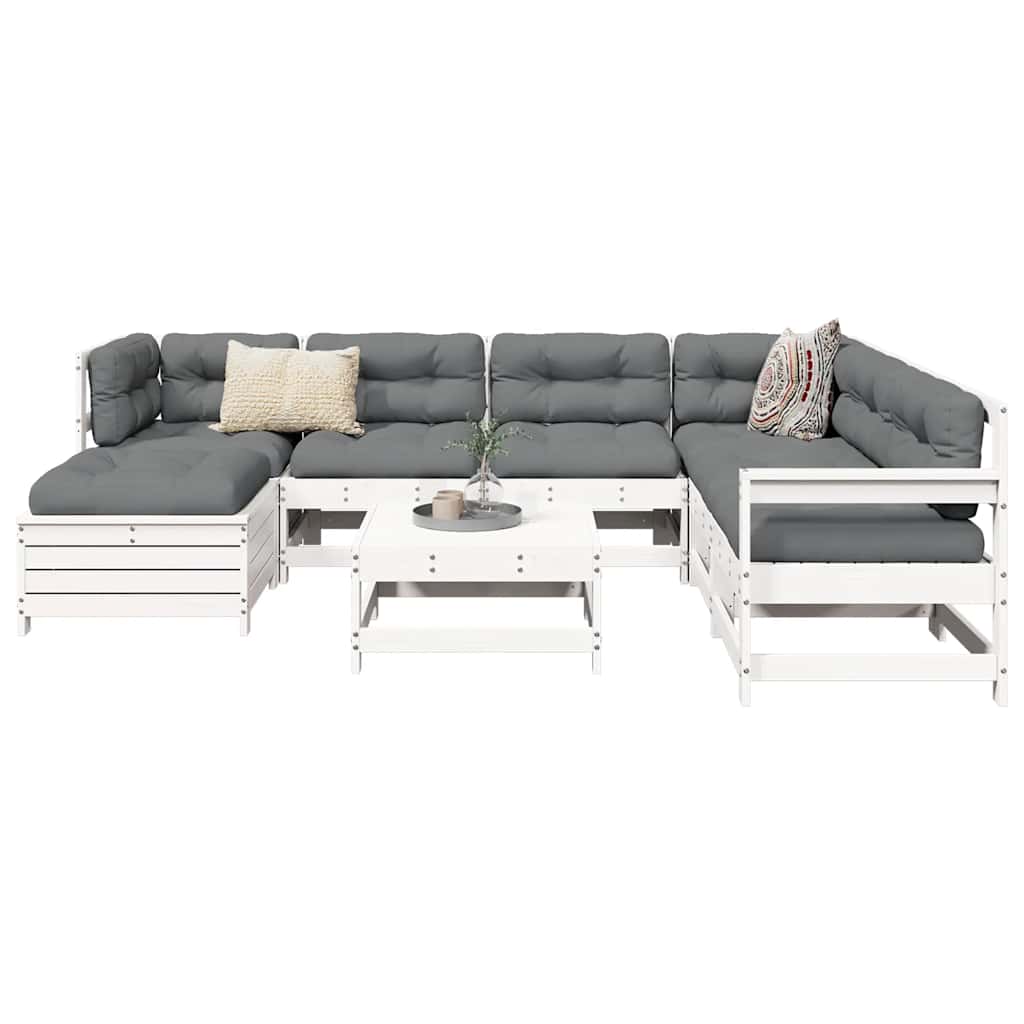 8 Piece Garden Sofa Set White Solid Wood Pine